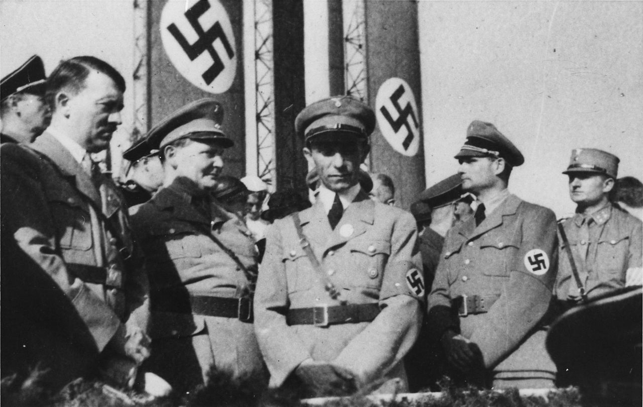 Adolf Hitler, Hermann Göring, and Joseph Goebbels at the Tag der Arbeit in Berlin